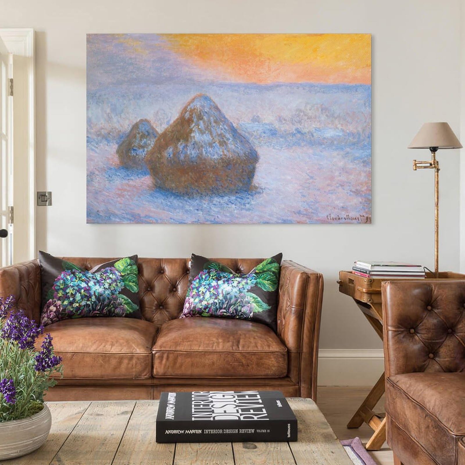 手書き油絵 クロード・モネ積みわら 雪の効果 額付 絵画 インテリア 油彩画 モネ【積みわら、雪の効果】 - 手描き 絵画（油絵複製画）販売の