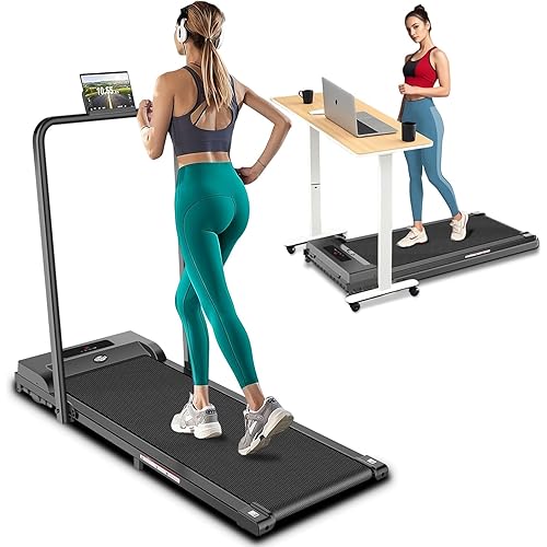 2.5HP Walking Pad with Handle bar, Portable Electric Treadmills for Home, 2 in 1 Under Desk Treadmill with Remote Control, Compact Treadmill for Small Home Space, 300LBS Capacity