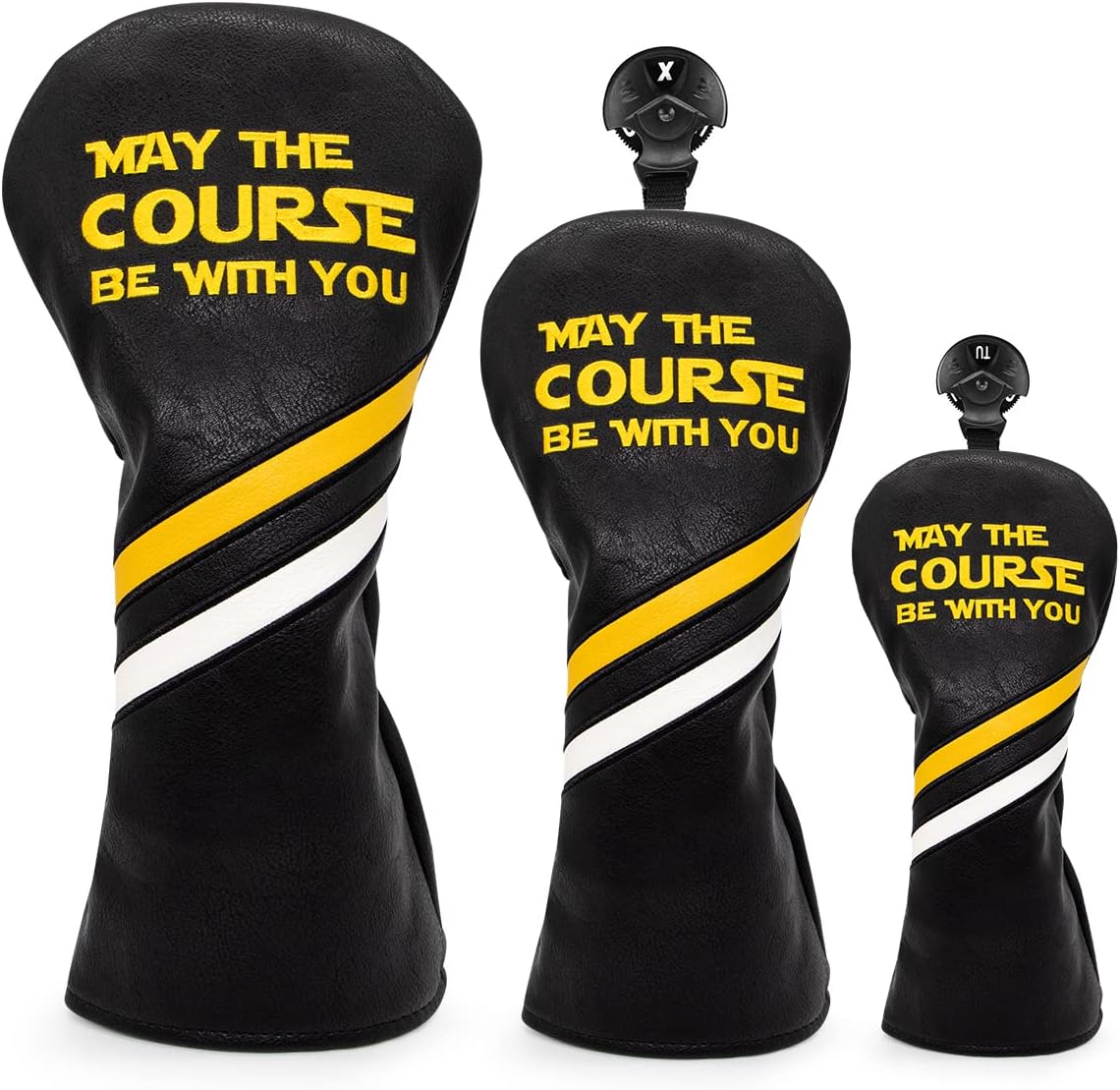 Golf Headcovers Golf Club Head Covers Elegant Embroidery Premium Leather Driver Headcovers May The Course Be with You Fairway Wood Head Cover Hybrid Covers Putter Covers for DF3 OZ1