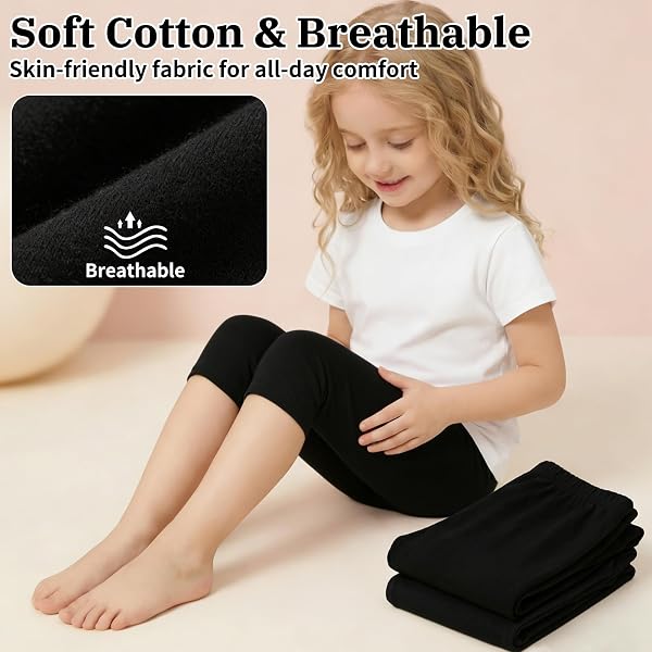 Girls' 3/4 Cotton Leggings Trousers 2 Pack Soft Breathable Stretch Capri Summer Legging Sports Gymnastics Casual Solid Color Clothing 6-13 Years - 4