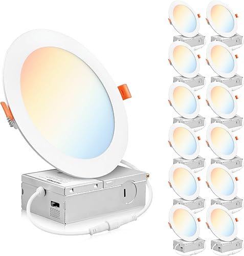 PARMIDA - Paquete de 6 lámparas de techo empotrables LED ultrafinas de 6 pulgadas con caja de conexiones, 5CCT seleccionables por color