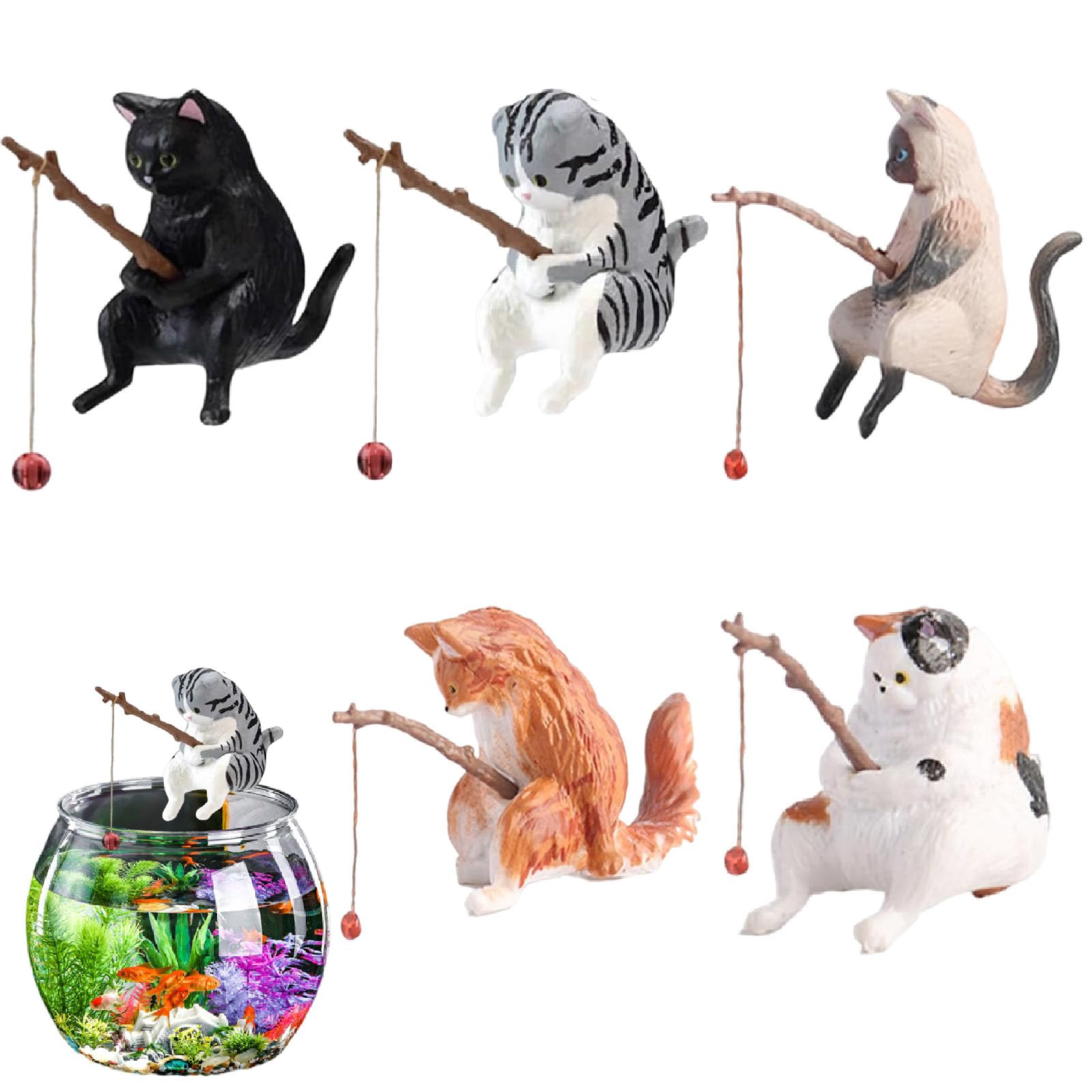 Amazon.co.jp: SensaBliss 釣り猫 5 個セット 釣り日和 猫フィギュア
