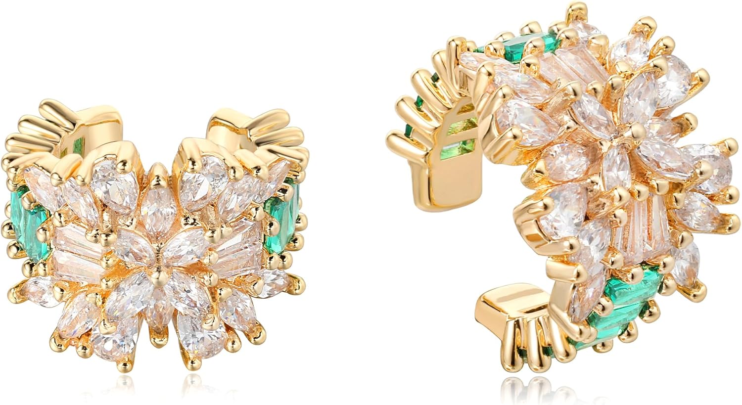 MTMY Gold Ear Cuff Earring for Women 14K Gold Plated Cubic Zirconia Non-Pierced Clip on Cartilage Chunky Ear Cuffs Hypoallergenic Jewelry