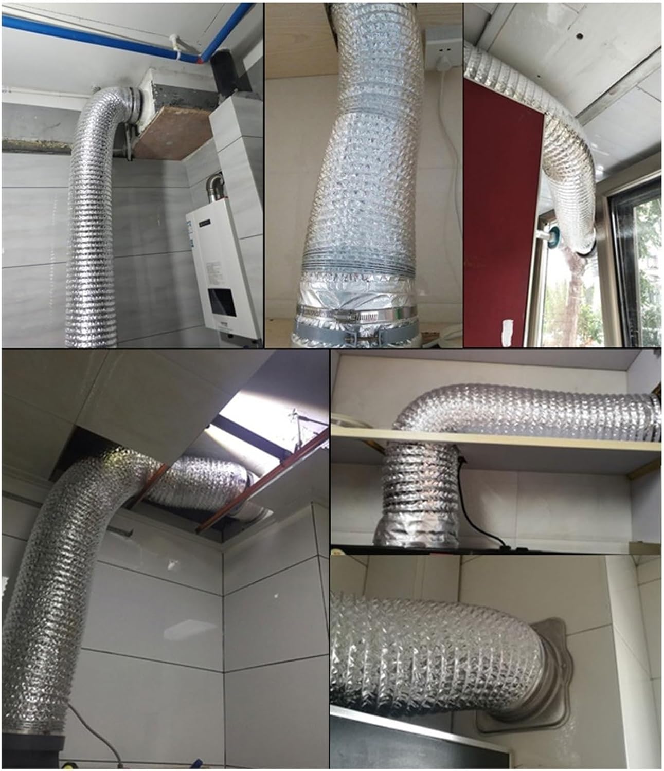 Aluminum Foil Duct Hose, 1.5m-5m, Ø80-200mm, for Cooker Hood, Dryer, AC, Extractor Fan, Heat Resistant, 2 Clamps Included(180mm 1.5m)