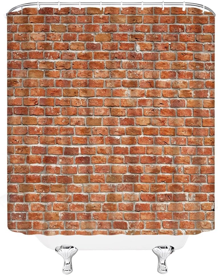 AMFD Vintage Brown Red Brick Wall Shower Curtain Retro Rustic Stone Brick Wall Country Farmhouse Decor Home Bathroom Bathtub Curtains Set Include Hooks,(78" Wx70 H)