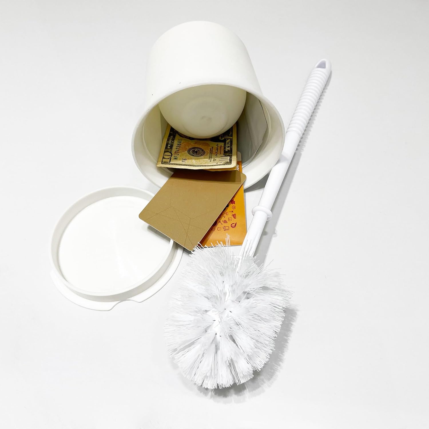 Toilet Brush Diversion Safe Stash Safe box White Toilet Brush Hidden safe with food grade smell proof bag - - 
