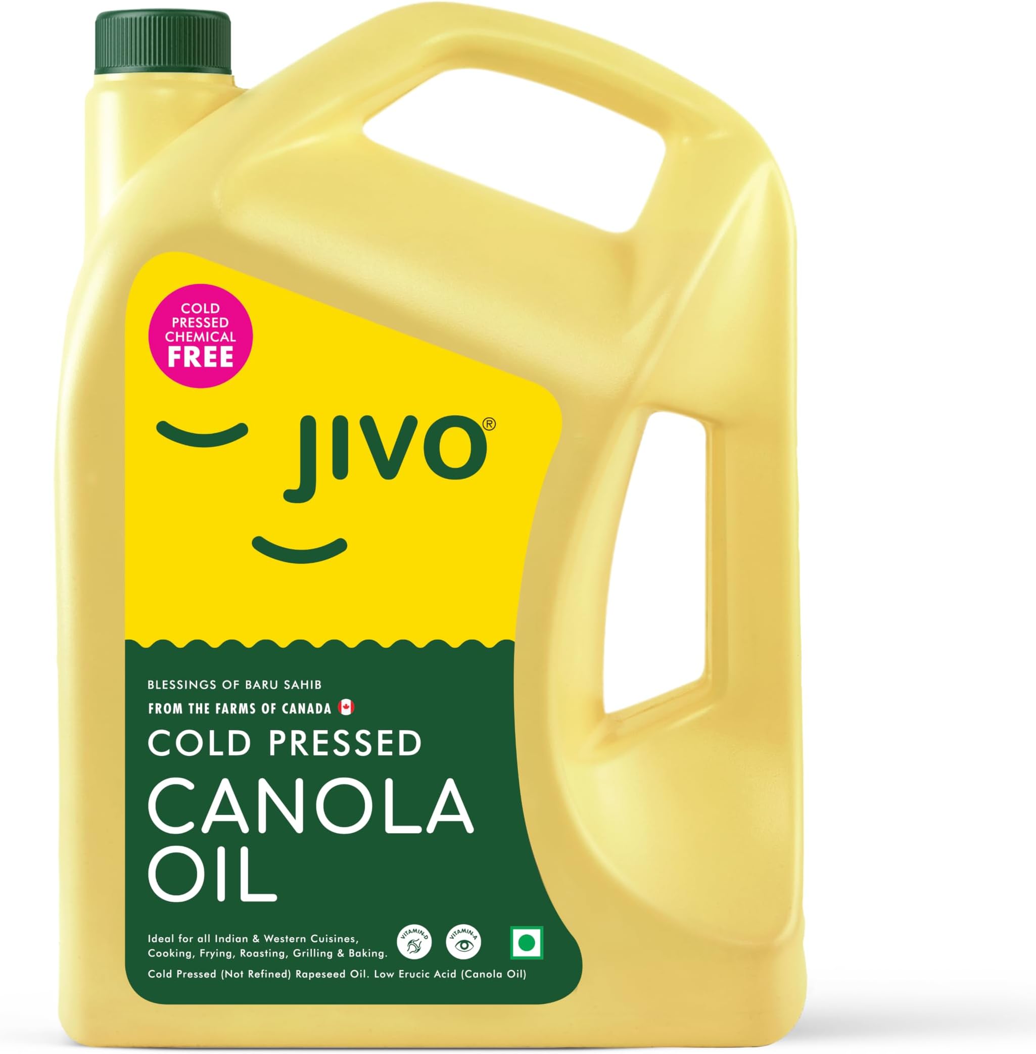 Jivo Cold Pressed Canola Oil 5 Litre | Natural Edible Cooking Oil | Ideal for Daily Family Cooking, Frying & Baking