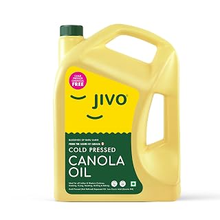 JIVO Cold Pressed Canola Oil 5 Litre | Contains MUFA | Fortified with Vitamins A & D | Cholesterol-Free Oil | Versatile Edible Oil | Ideal for Roasting, Frying, Baking & a Variety of Cuisines