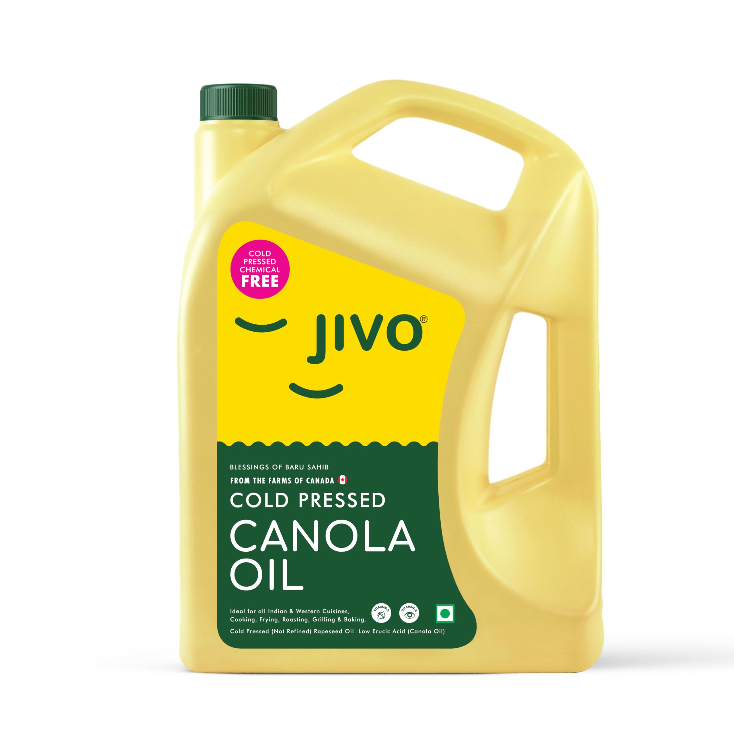 JIVO Cold Pressed Canola Oil 5 Litre | Contains MUFA | Fortified with Vitamins A & D | Cholesterol-Free Oil | Versatile Edible Oil | Ideal for Roasting, Frying, Baking & a Variety of Cuisines discount deal