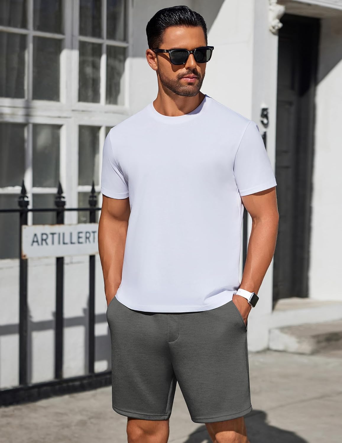 PINSPARK Mens Lounge Sweat Shorts, 7" Casual Elastic Waist Gym Workout Shorts with Drawstring - Image 5