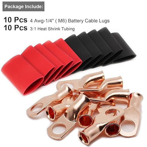 Miniatura 48 de TKDMR 6 terminales de batería de 4 AWG-3/8, terminales de alambre resistentes, terminales de anillo, extremos de cable de batería, terminales