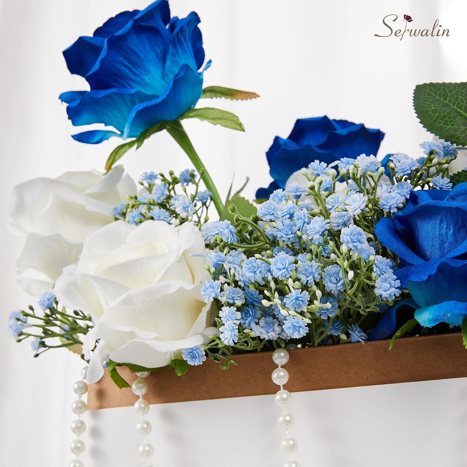 Serwalin 33pcs Babys Breath Artificial Flowers,Real Touch Blue Fake Flowers for Wedding Bouquets Centerpieces,Faux Gypsophila Babies Breath Floral Arrangement Party Home Decor(Blue)