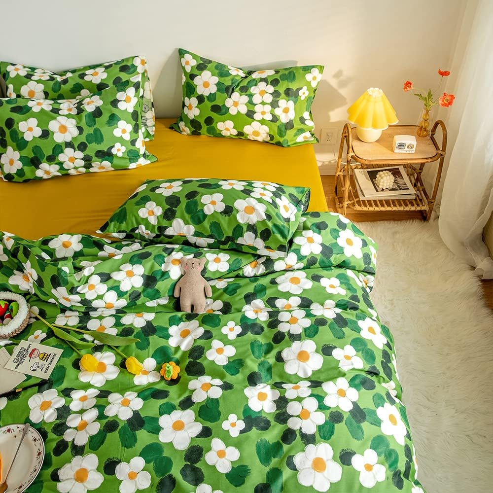 80% оƒƒ Dіѕсоunt Painting Flowers Duvet Cover for Toddler Girl Queen Bedding Set with White Flower Pattern on Green Lovely Floral Kids Bed Set Girls Elegant Bedroom Collection No Comforter Rеvіеw Painting Flowers Duvet Cover for Toddler Girl Queen Bedding Set with White Flower Pattern on Green Lovely Floral Kids Bed Set Girls Elegant Bedroom Collection No Comforter
