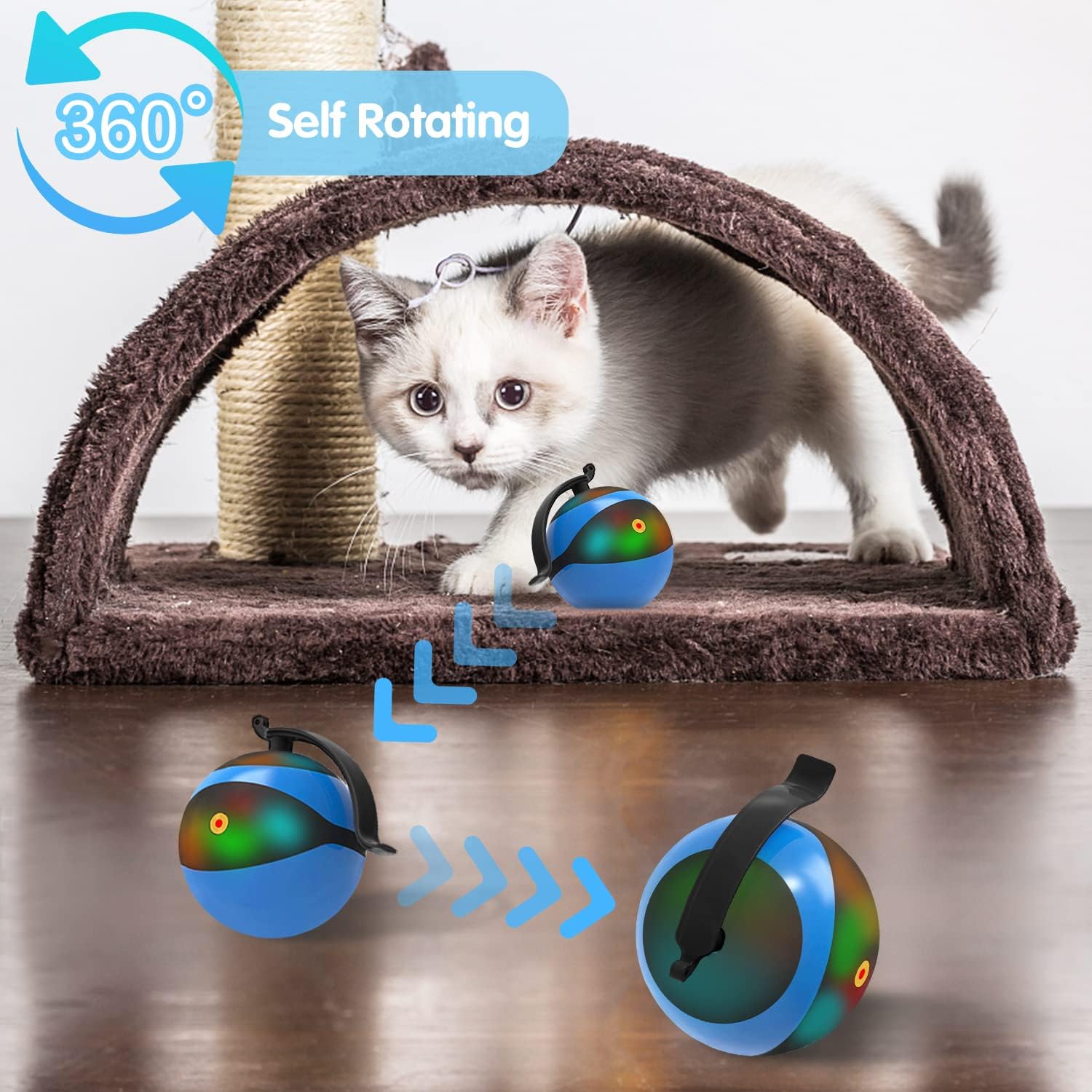 BABYLTRL Cat Toy, Automatic Moving Ball Bundle Feather Kitten Interactive Toys in Pack, Smart Electric Teaser Toys USB Rechargeable Hunting Exercise Toys Indoor Gifts for Kitten/Puppy/Small Dogs