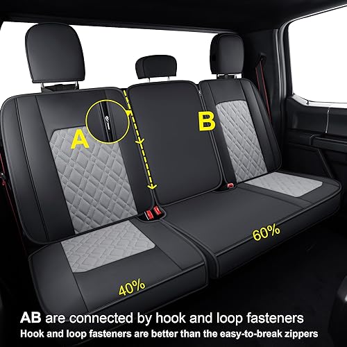 Vista 39 de LUCKYMAN CLUB Juego completo de fundas de asiento F150 J03-Q3 con piel sintética impermeable, para Ford F150 2015-2025 y F250 F350 F450 2017-2025