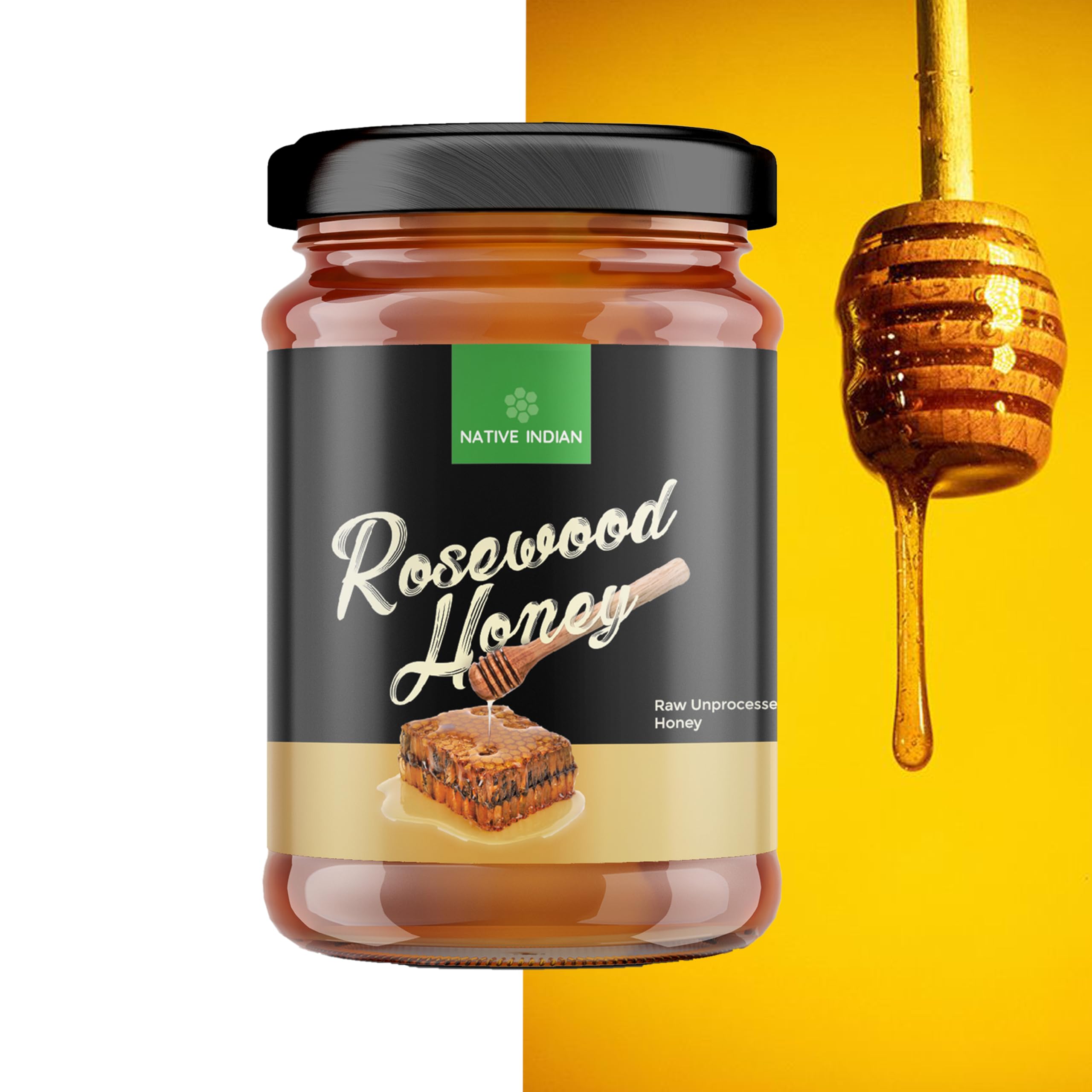 Native Indian Rosewood Honey | 480 gm | No Sugar Adulteration | Raw Unprocessed | Unpasteurized | Glass Jar | 100% Pure | Organic | Ayurvedic Remedy for Weight loss & Digestion | Use as Natural Sweetener