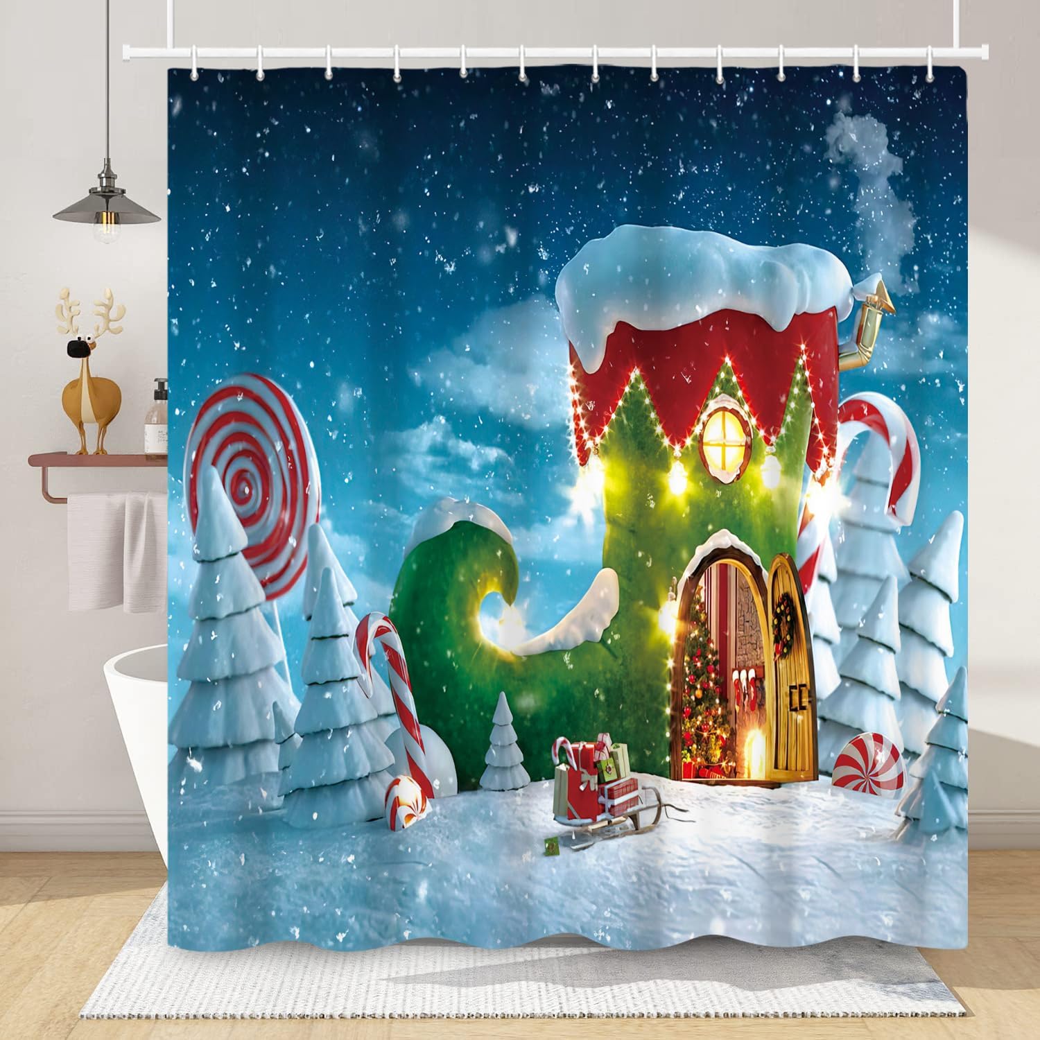 deFouliao Merry Christmas Shower Curtains for Bathroom, Red