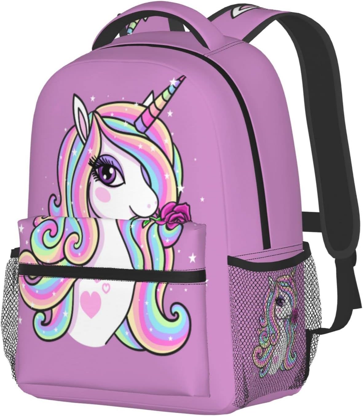 FeHuewGirls Rose Unicorn Backpacks Bookbag 16 Inch Shoulder Bag Daypack for 1-5th Grade School