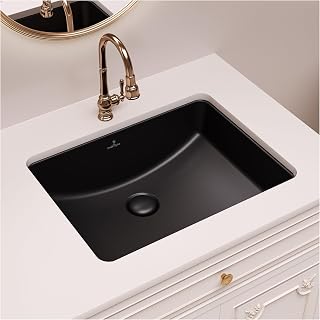 Black Undermount Bathroom Sink, 18 x 14 Inch Rectangular Porcelain Ceramic Lavatory Vanity Undermount Sink, Matte Black
