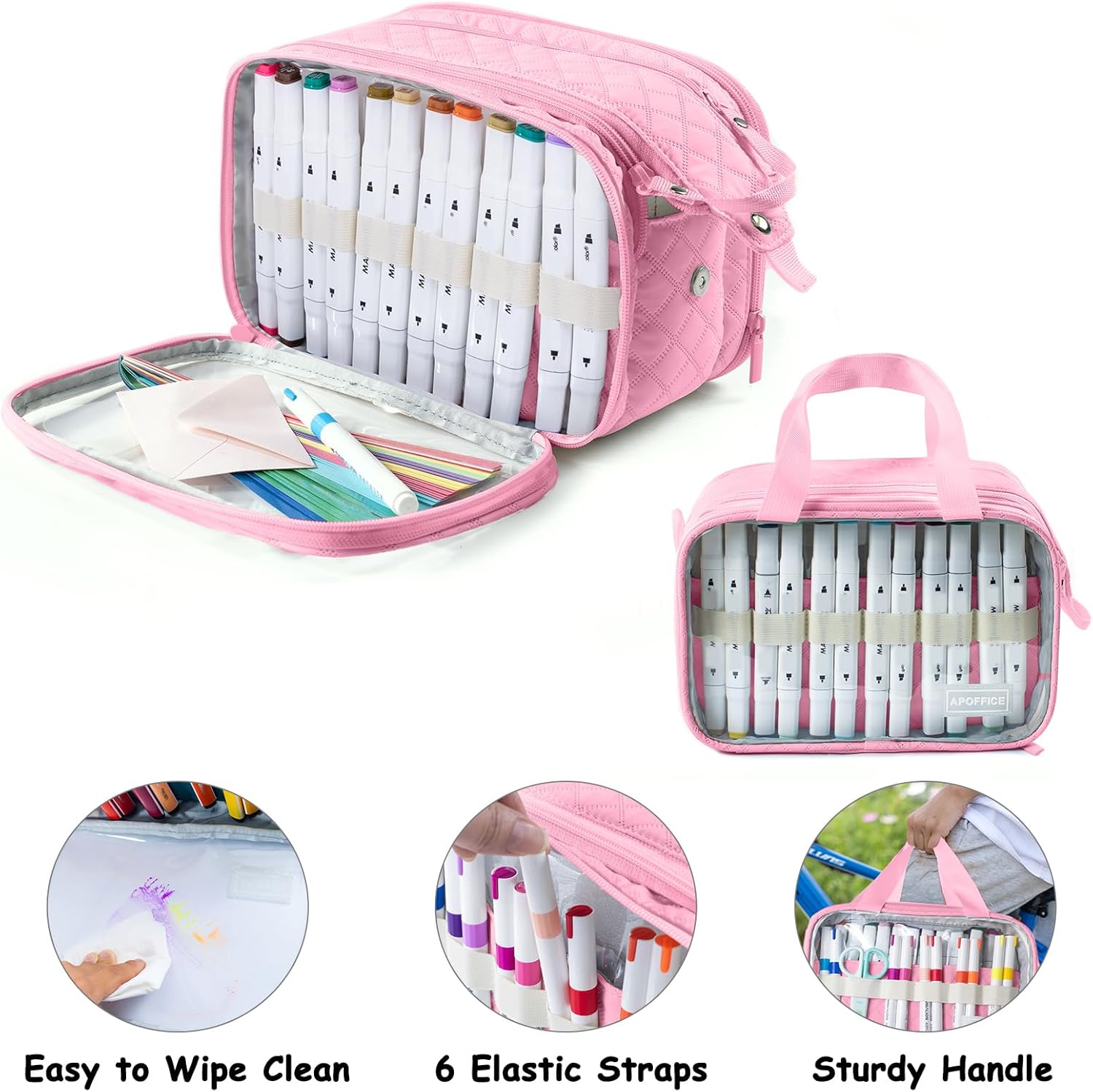 Marker Organizer Case – Holds 72-96Markers | Portable Art Marker Storage Bag with Clear View Panels & Removable Dividers | Marker Holder for Alcohol Markers, Pens, Craft Supplies(Case Only)