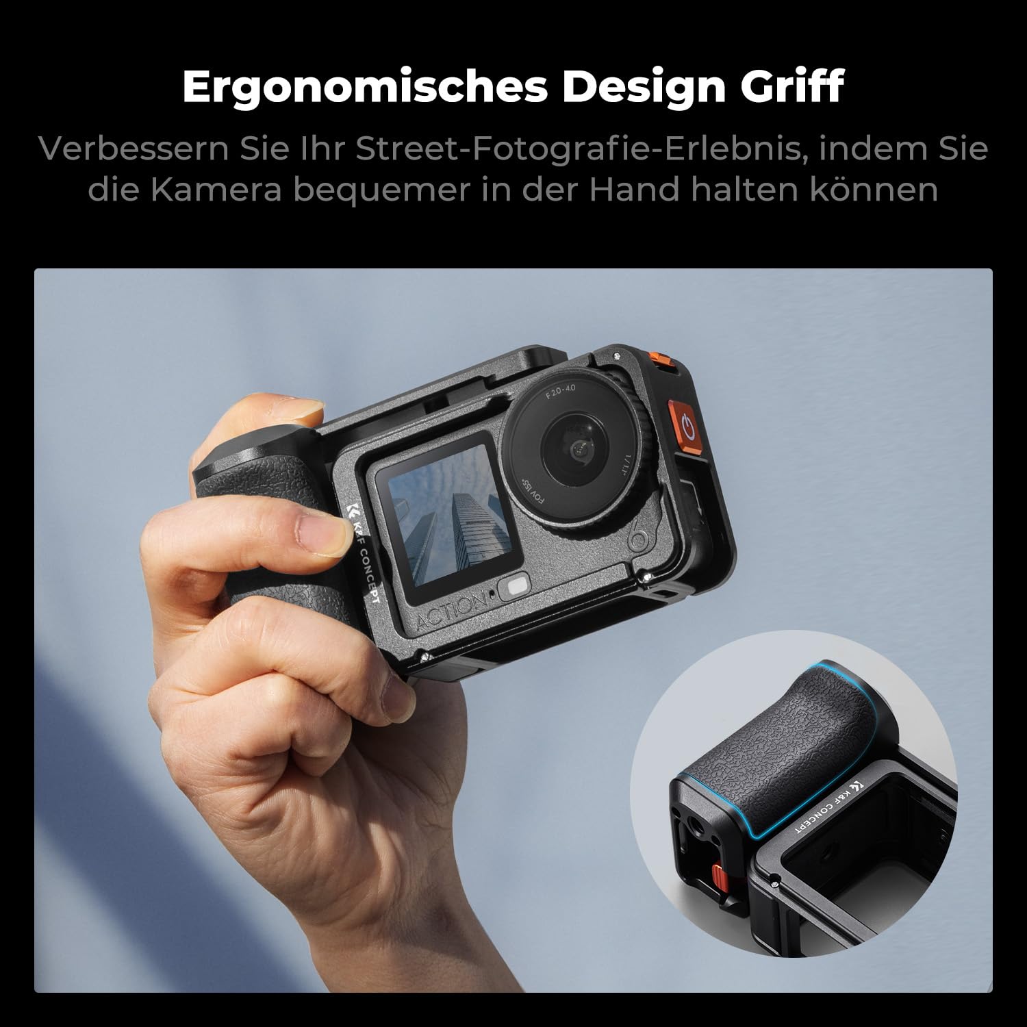 K&F CONCEPT Street Grip Kit mit Käfig, Kamera Griffhalter Set für DJI Osmo Action 6, Schnellverschluss Street Photography Griff mit Auslöser, Blitzschuh, Action Kamera Zubehör