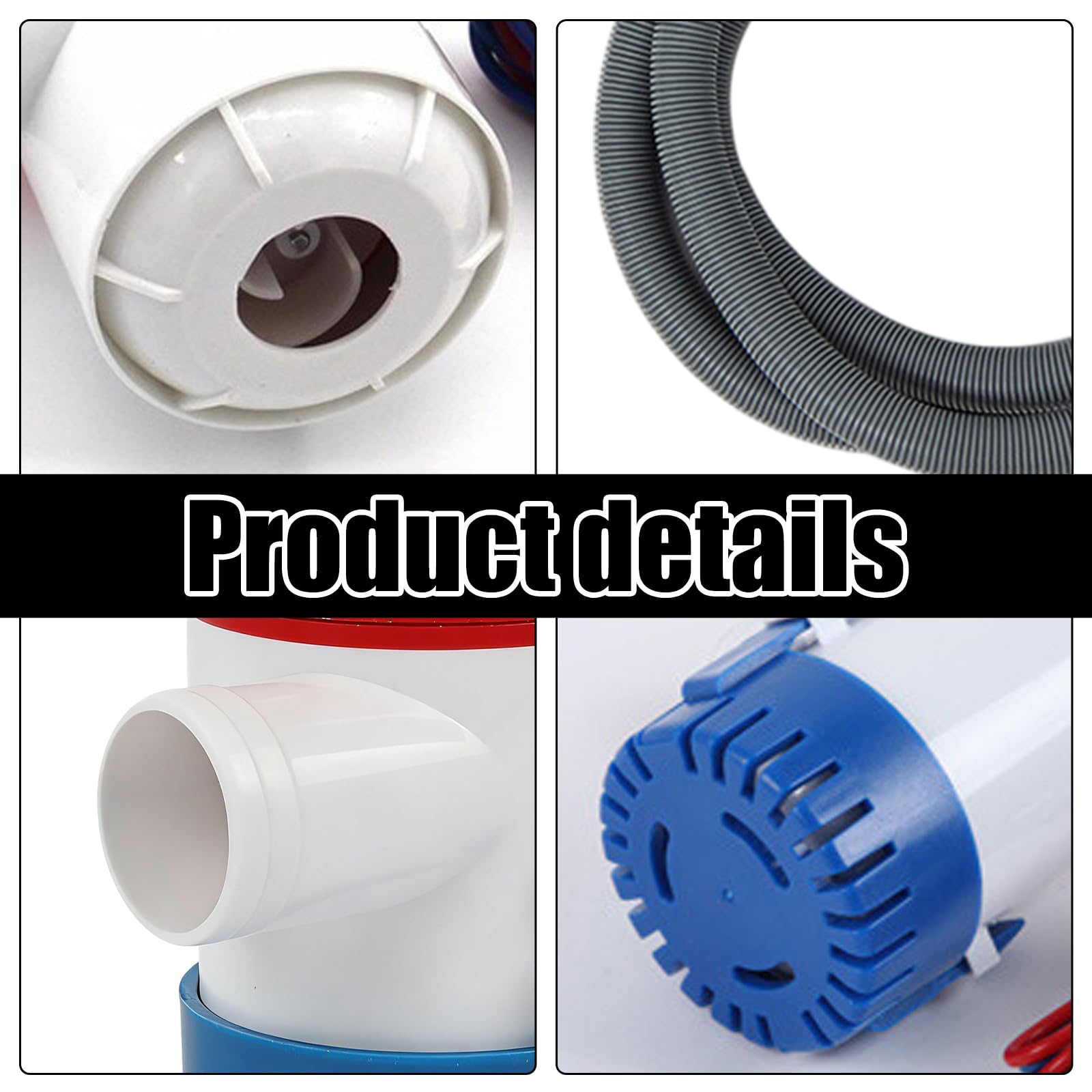 Pompa di sentina, 12 V, 1100 GPH, pompa sommersa non automatica, con tubo φ29 mm, tubo grigio da 2 m, 2 fascette stringitubo per yacht, barche marine, roulotte, giardino all'aperto