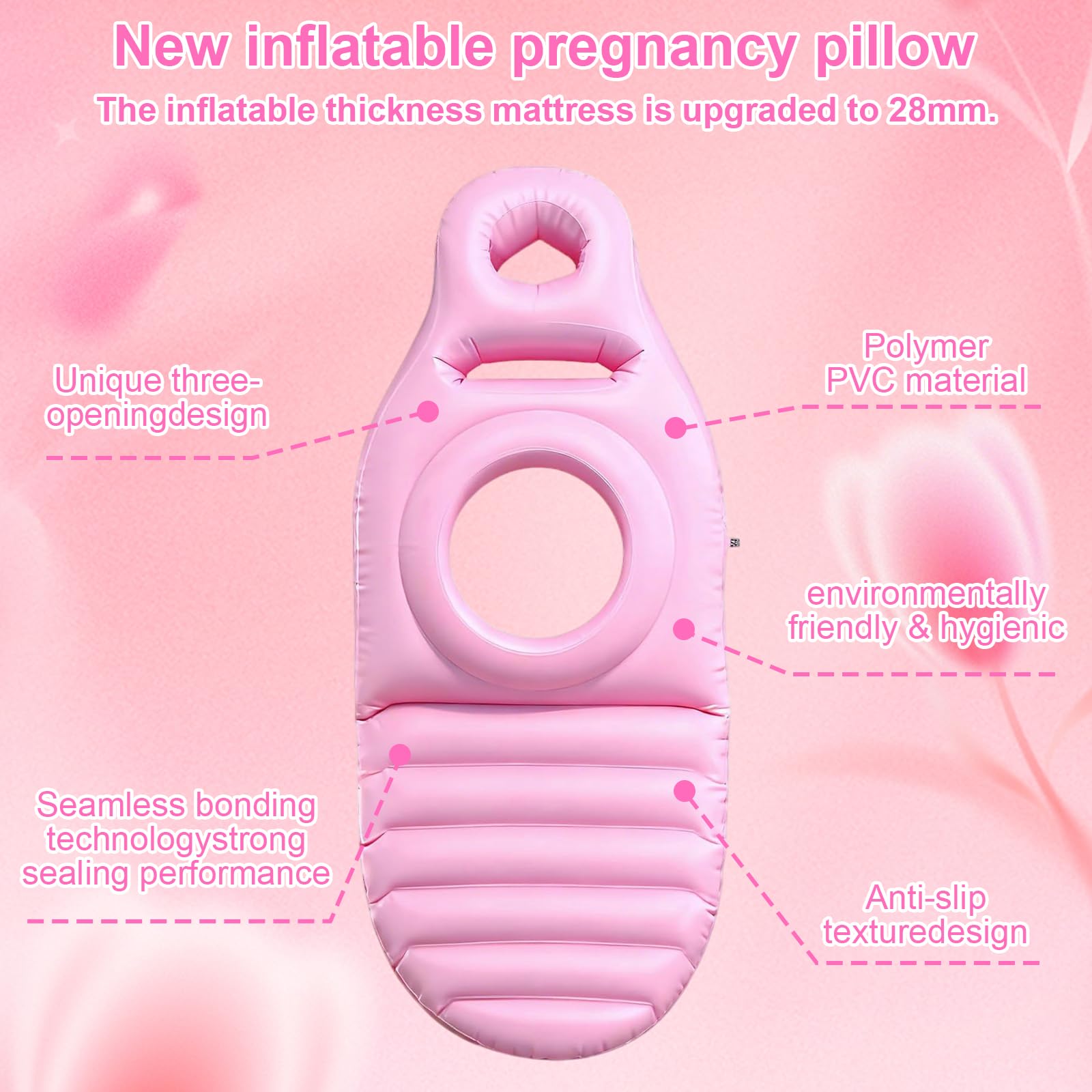 Luftmatratze Schwangere, Aufblasbares Schwangerschaftskissen mit Loch, Beflockte PVC Bauchliegematte, Rosa