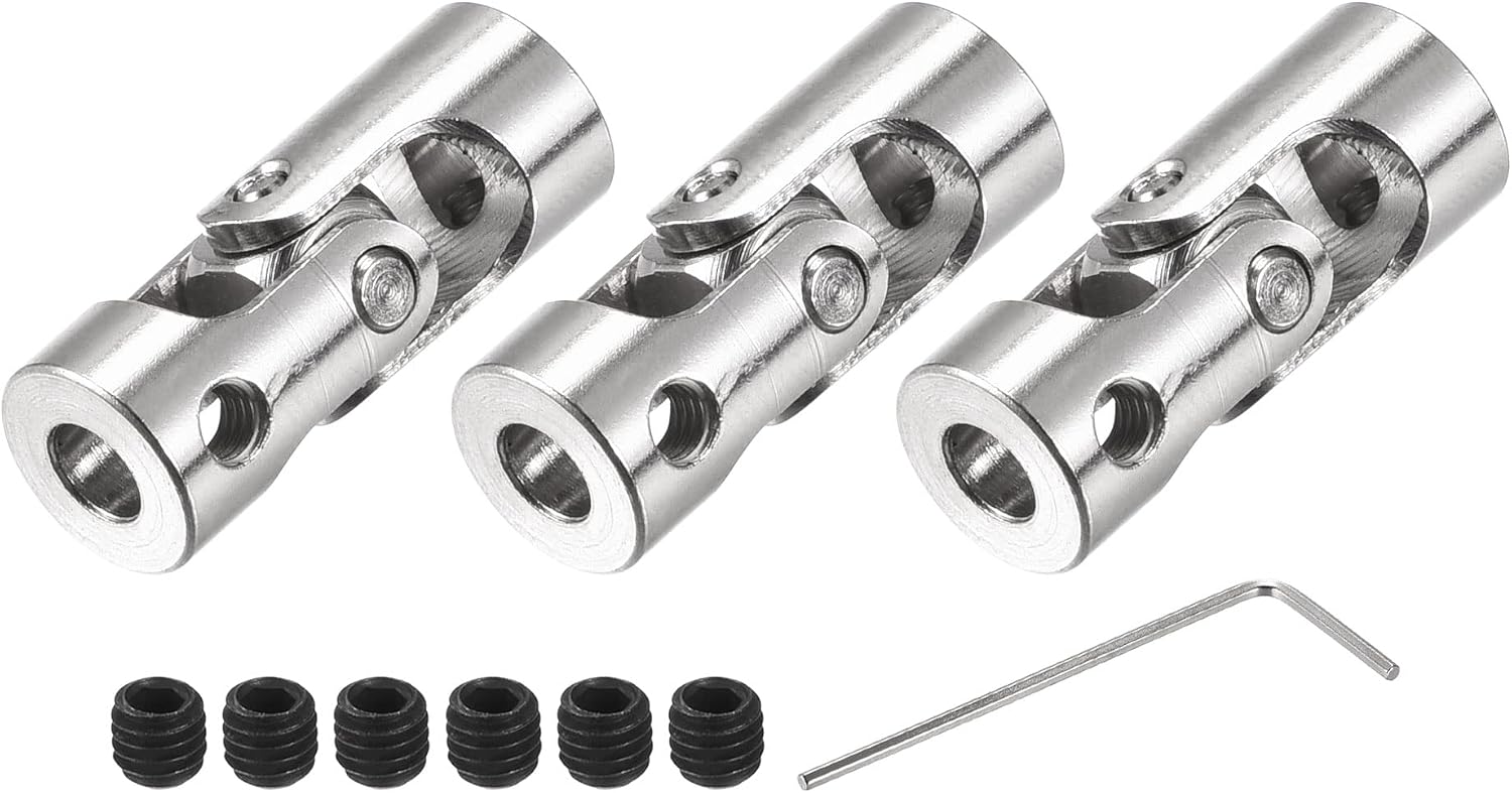 sourcing map 4mm to 4mm Inner Dia Rotatable Universal Joint Shaft Coupling Motor Shaft Coupler L23 x D9 with Screws and Wrench for RC Model Pack of 3