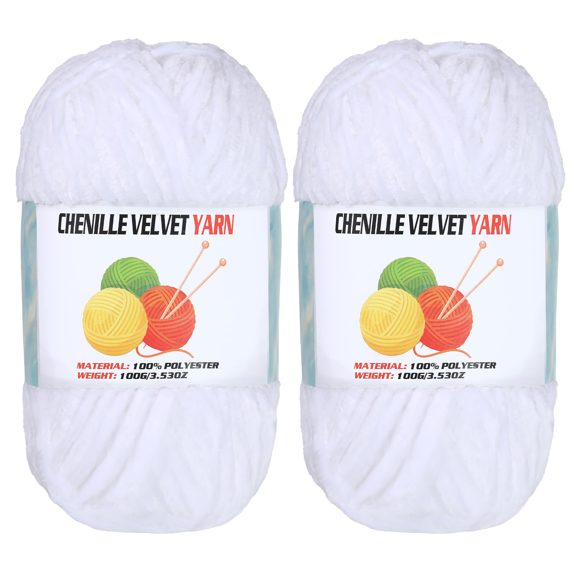 2 * 100g Velvet Chenille Chunky Yarn, Handcrafts Weaving Soft Chenille Yarn for Crocheting Clearance, Used for Making Baby Yarn Blanket, Clothes, Knitting Creations (White)