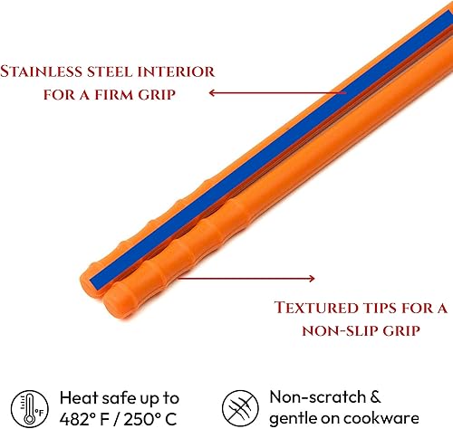 Miniatura 3 de Palillos de cocina de silicona con cuchara y banda 12 pulgadas (12.0 in) Acero inoxidable reforzado Freír segura, olla caliente Fabricado en
