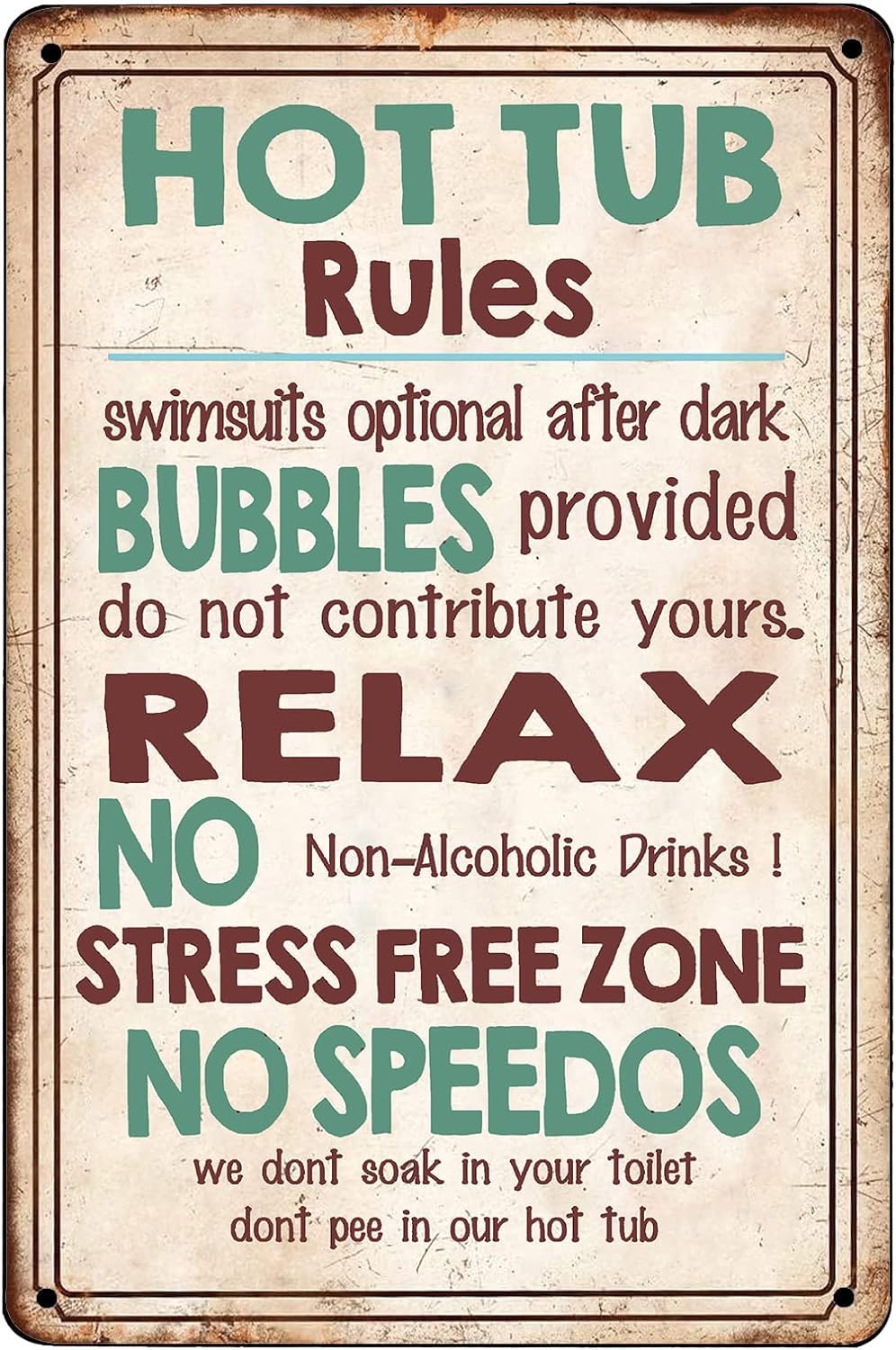 Anceky Hot Tub Rules Bathroom Decorative Signs Vintage Metal Pool Sign Country Home Decor for Backyard Pool Decor 8x12 Inch