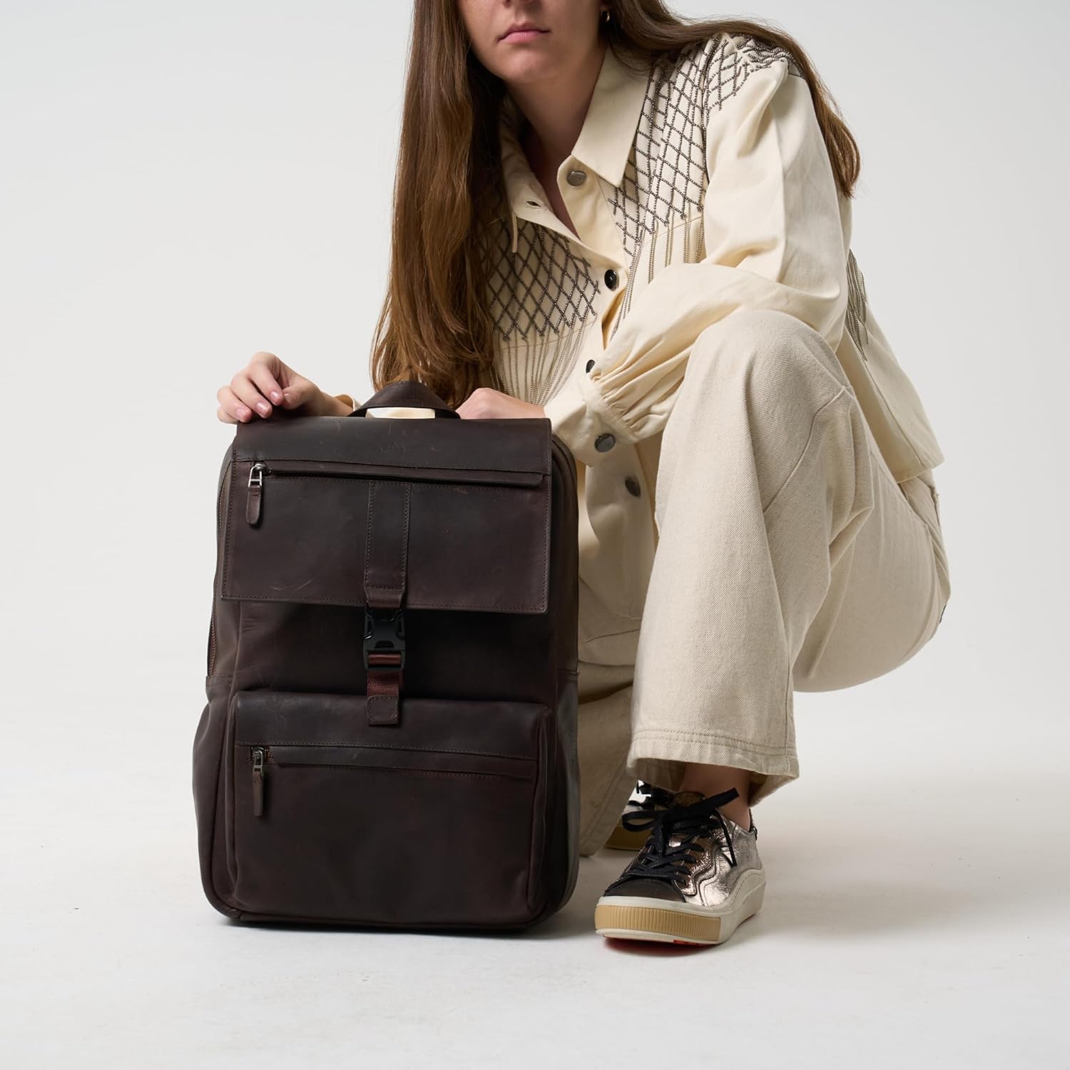 Leather Backpack for Men & Women, Classic Dark Brown - Handcrafted Top Grain Leather Backpack with 17 Inch Laptop Sleeve - Lightweight, Stylish & Durable for Business & Travel - 33cm x 16cm x 40cm