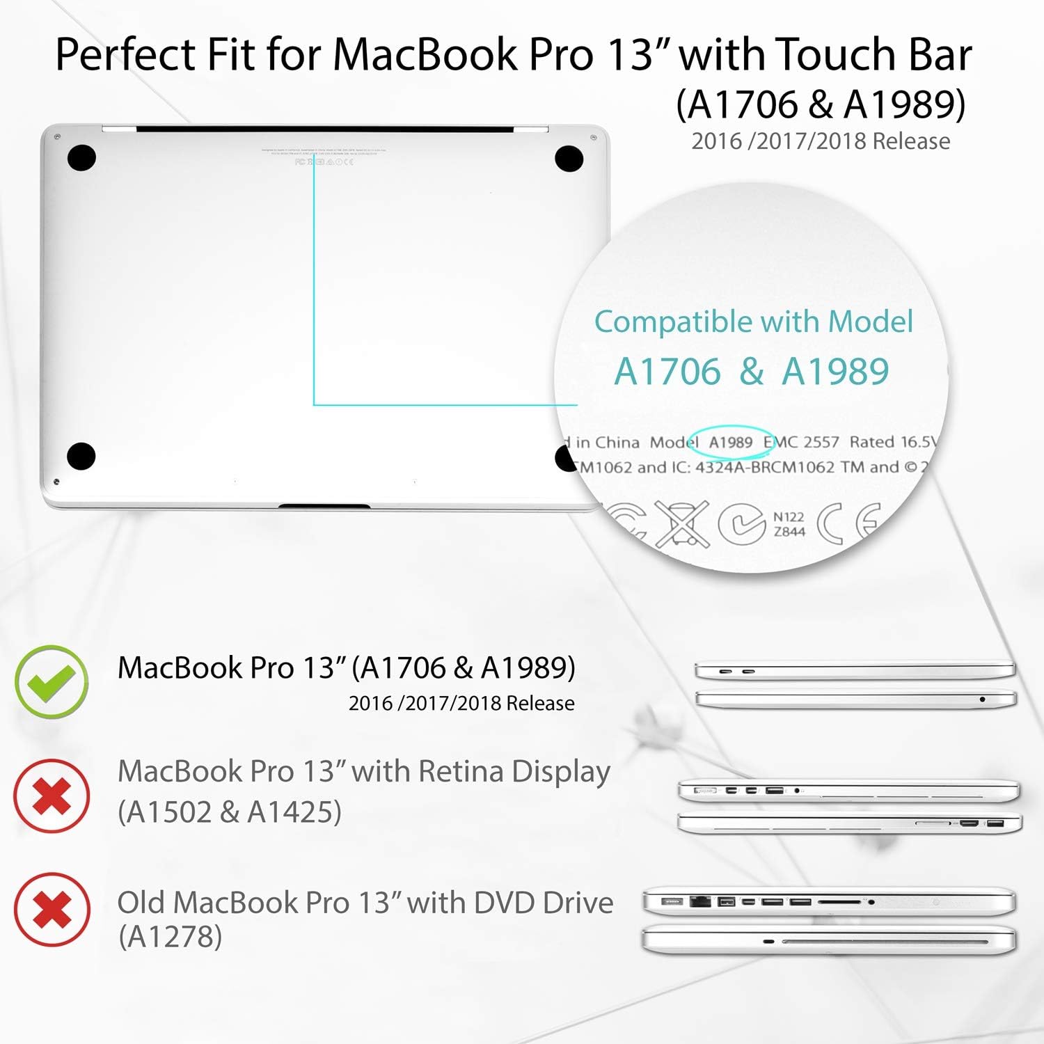 TOP CASE MacBook Pro 13 inch Case 2019 2018 2017 2016 Release A2159 A1989 A1706, 2 in 1 Signature Bundle Victorian Pattern Hard Case+Keyboard Cover Compatible MacBook Pro 13" Touch Bar, Airy Blue