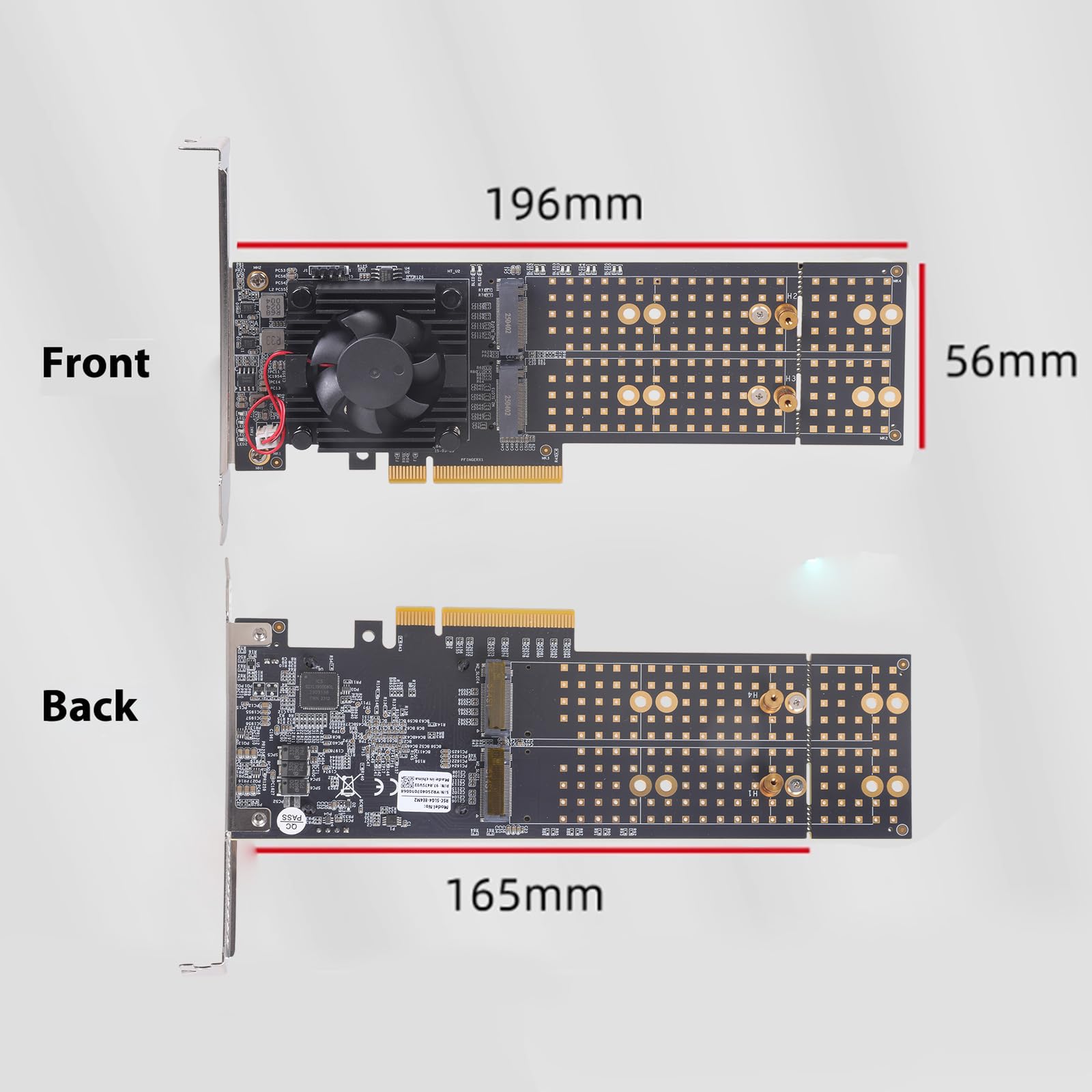Tarjeta de expansión PCIe3.0 NVMe para 4 configuraciones, no requiere configuración BIOS, ventilador activo, montaje universal, tarjeta de expansión NVME de refrigeración activa