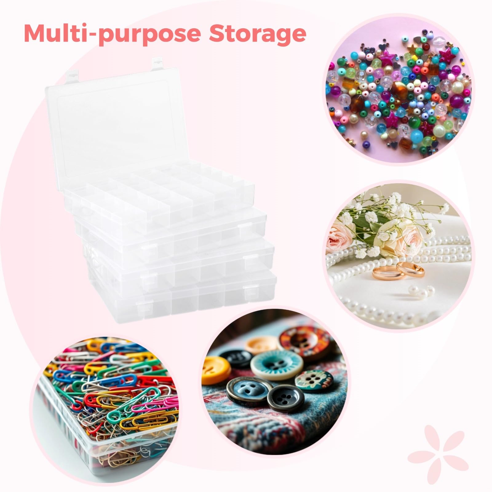 Kunststoff-Organizer-Boxen, 36 Fächer, Perlen-Aufbewahrungsbehälter, 4 Stück, Schmuck-Organizer, wasserdicht, tragbare transparente Boxen, kleine Gegenstände