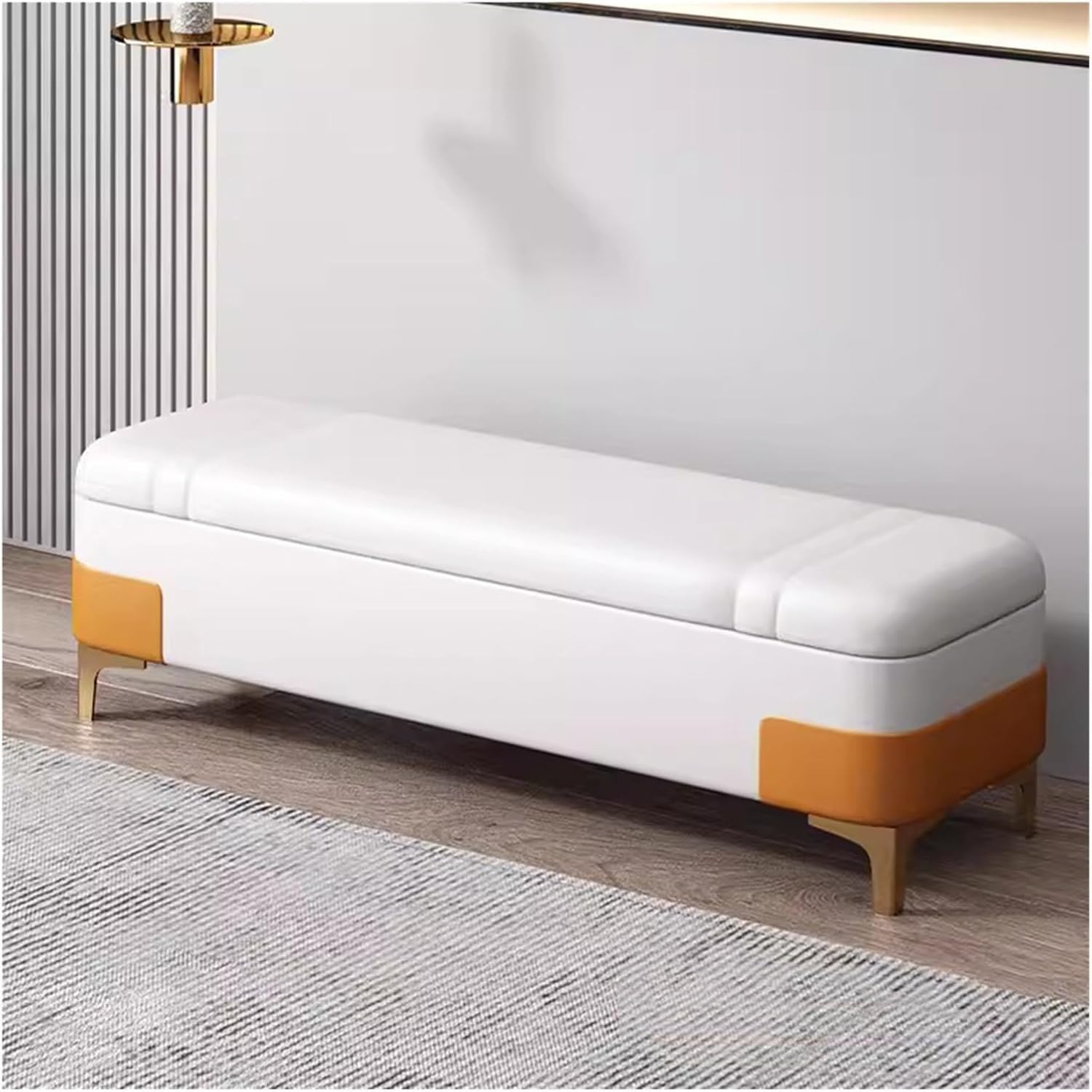 LEGACY OF COMFORT V18 Faux Leather Upholstered Bench Ottoman Sofa with Storage couches Ottoman Bench 2 Seater Sofa Chaise Lounger Pouffe for Living Room Bedroom Office White/Orange-image-28