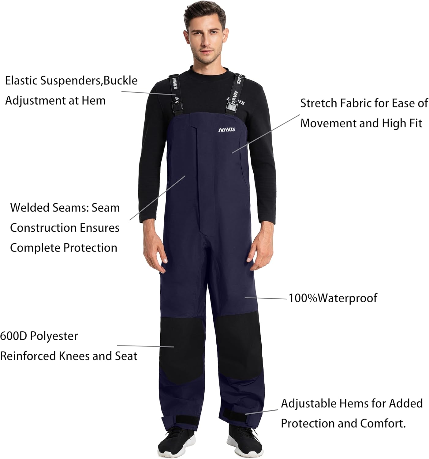 Men’s Offshore Sailing Bib Pants – 3L-Gore Pro-Tex Waterproof Foul Weather Gear for Coastal & Ocean Sailing - Image 3