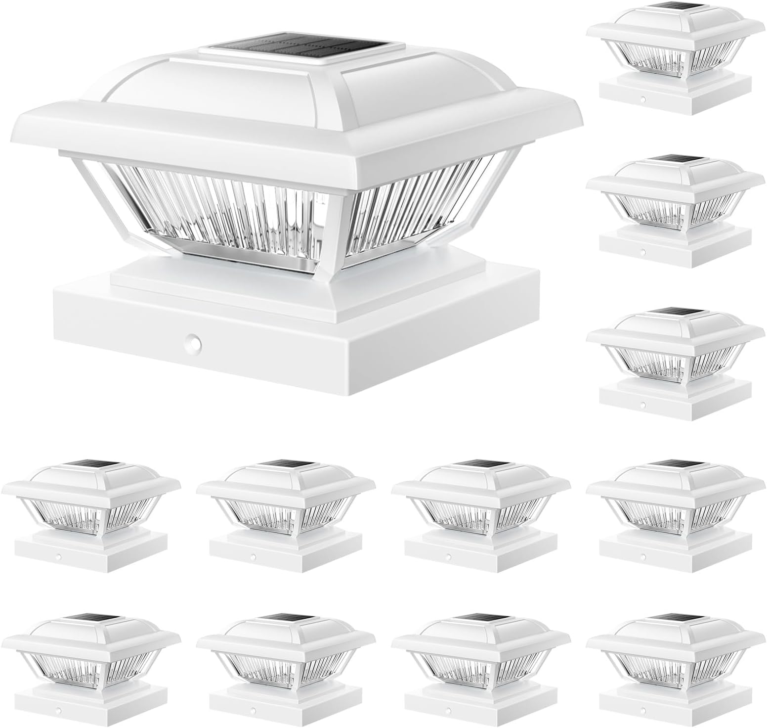 Solar Post Cap Lights 12 Pack, Warm White Solar Outdoor Post Lights, Waterproof Fence Post Lights Solar Powered Fit 3.5x3.5 4x4 4.5x4.5 5x5 5.5x5.5 Post for Garden Fence Deck Yard