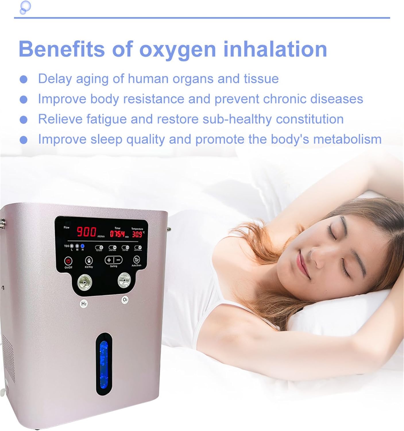 Hydrogen Inhalation Therapy Devices, HO-Separated 900ml/min Hydrogen Water Generator, 99.99% High Purity H2 Inhaler, SPE PEM Water Ionizer