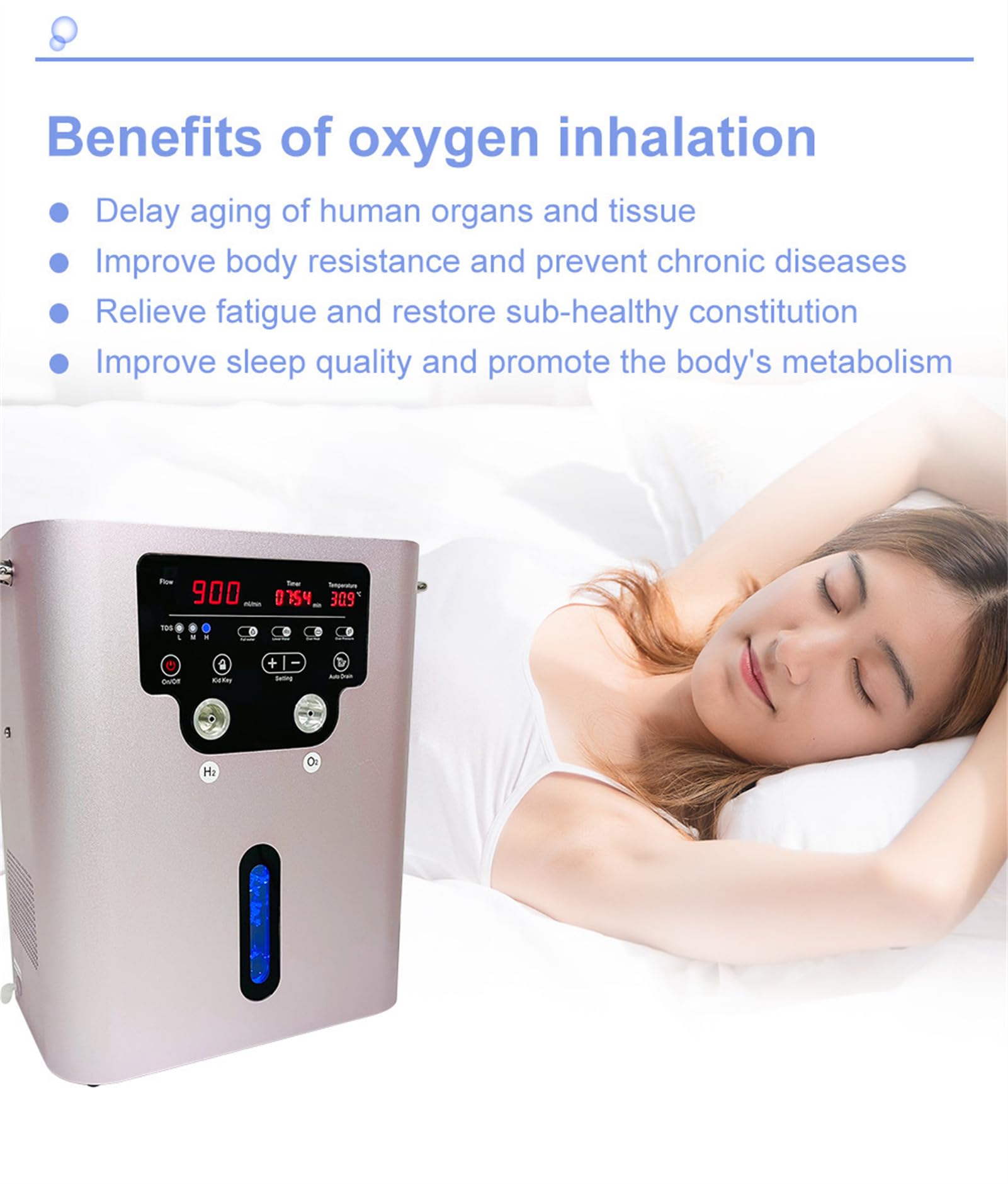 99,99% inhalator H2 o wysokiej czystości, oddzielony HO, 900 ml/min, generator wody do inhalacji wodorowej, jonizator wody SPE PEM