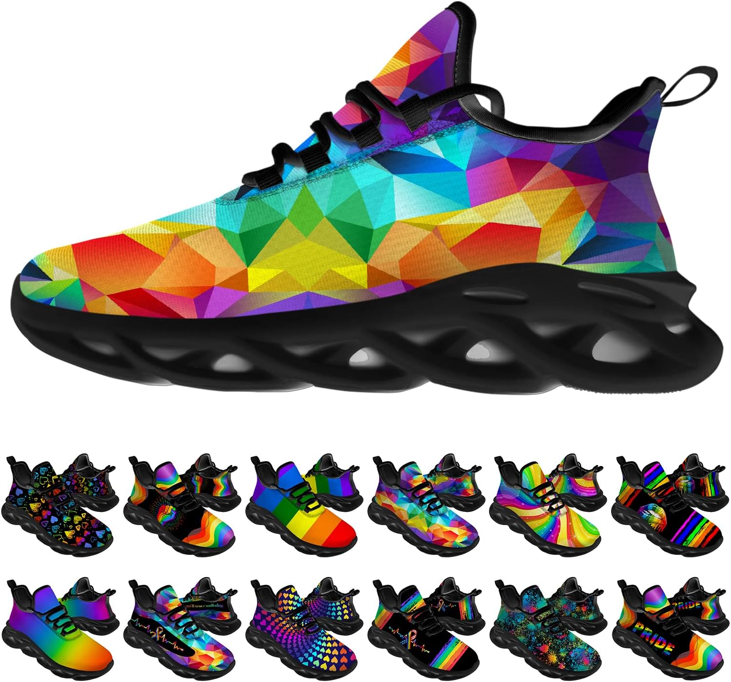 Ciadoon Womens Mens LGBTQ Shoes Running Shoes Gay LGBTQ Lesbian LGBTQ+ Tennis Sneakers Walking Shoes Gifts for Women Men,Size 11 Men/13.5 Women Black