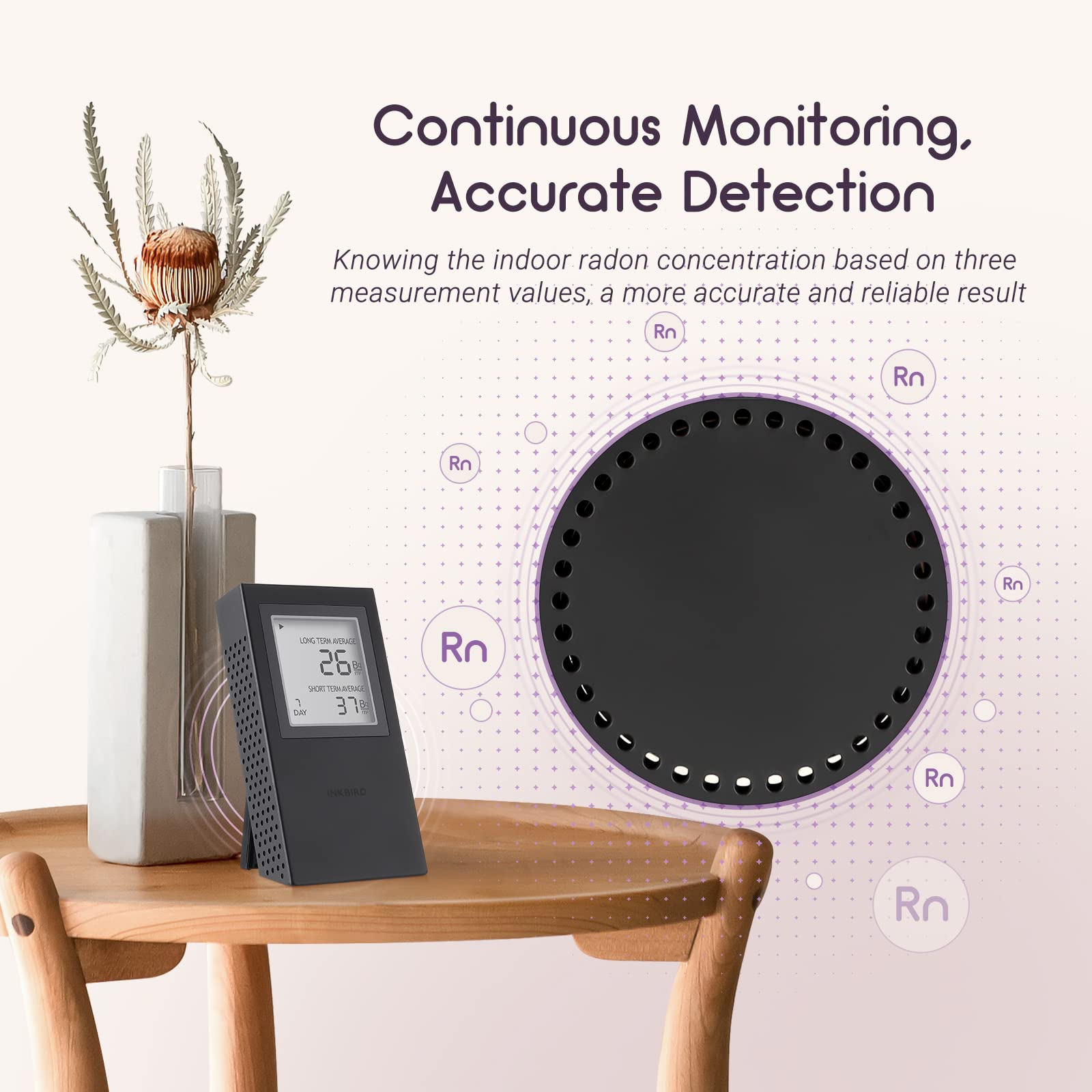 Inkbird Rilevatore di Radon Digitale,Misuratore di Radon Portatile con Monitoraggio Radon a Breve e Lungo Termine,Version EU-Bq/m³,Detector di Randon per Casa, Ufficio, Garage