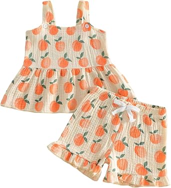fhutpw Baby Toddler Girl Summer Clothes Sleeveless Tank Tops Ruffle Dress Shorts Set Spring Princess Outfits