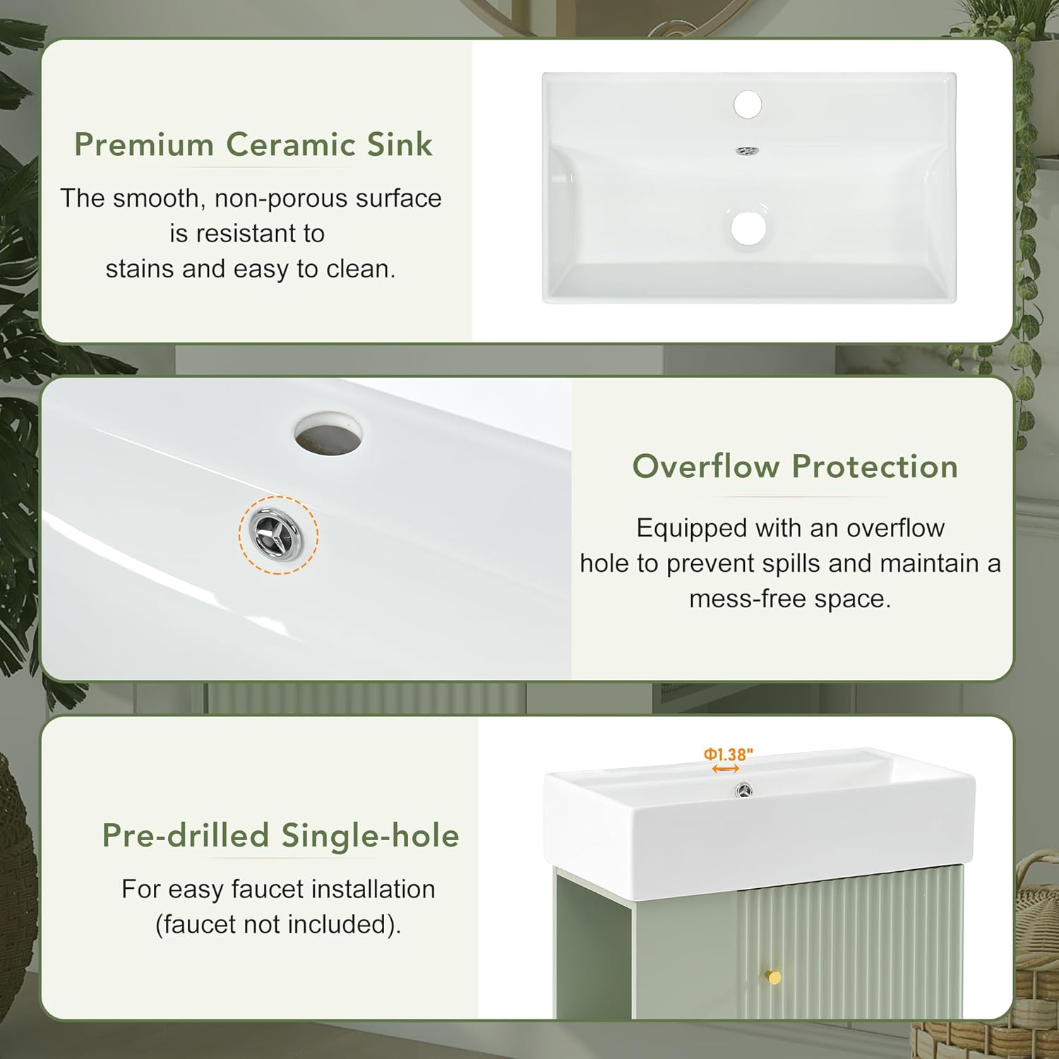 Merax 21.6" Modern Floating Bathroom Vanity with Ceramic Basin - Perfect for Small Room, Left Side Storage
