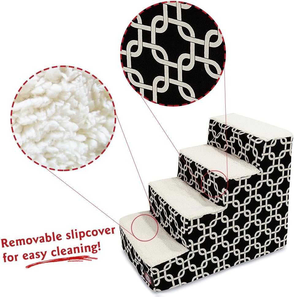 Majestic Pet 4 Step Portable Dog Stairs for Small Dogs to get on Bed Supports 25 lbs or Less Dog Steps for High Bed with Machine Washable Cover Pet Stairs for Cats Links Black 4 Step Links Black