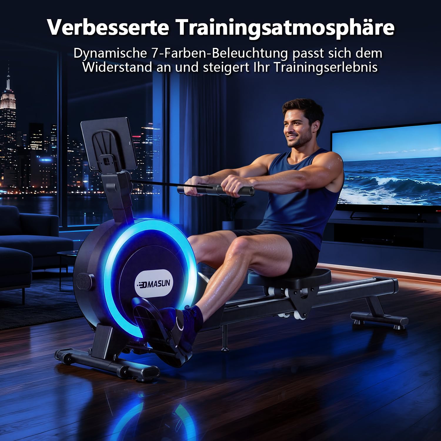 DMASUN Rudergerät für Zuhause, Magnetisches Rudergerät mit Upgrade Doppel-Slide-Rails, APP-Verbindung, 32 Widerstandsstufen, LCD-Datenanzeige, ideal für Cardio-Training, Belastbar bis 160kg