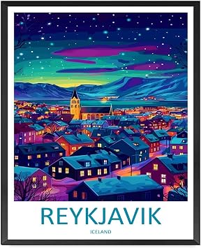 SENLYCH Canvas Painting Poster and Print Nordic Reykjavik Travel Print Iceland Poster Living Room and Bedroom Decoration 8x12inch