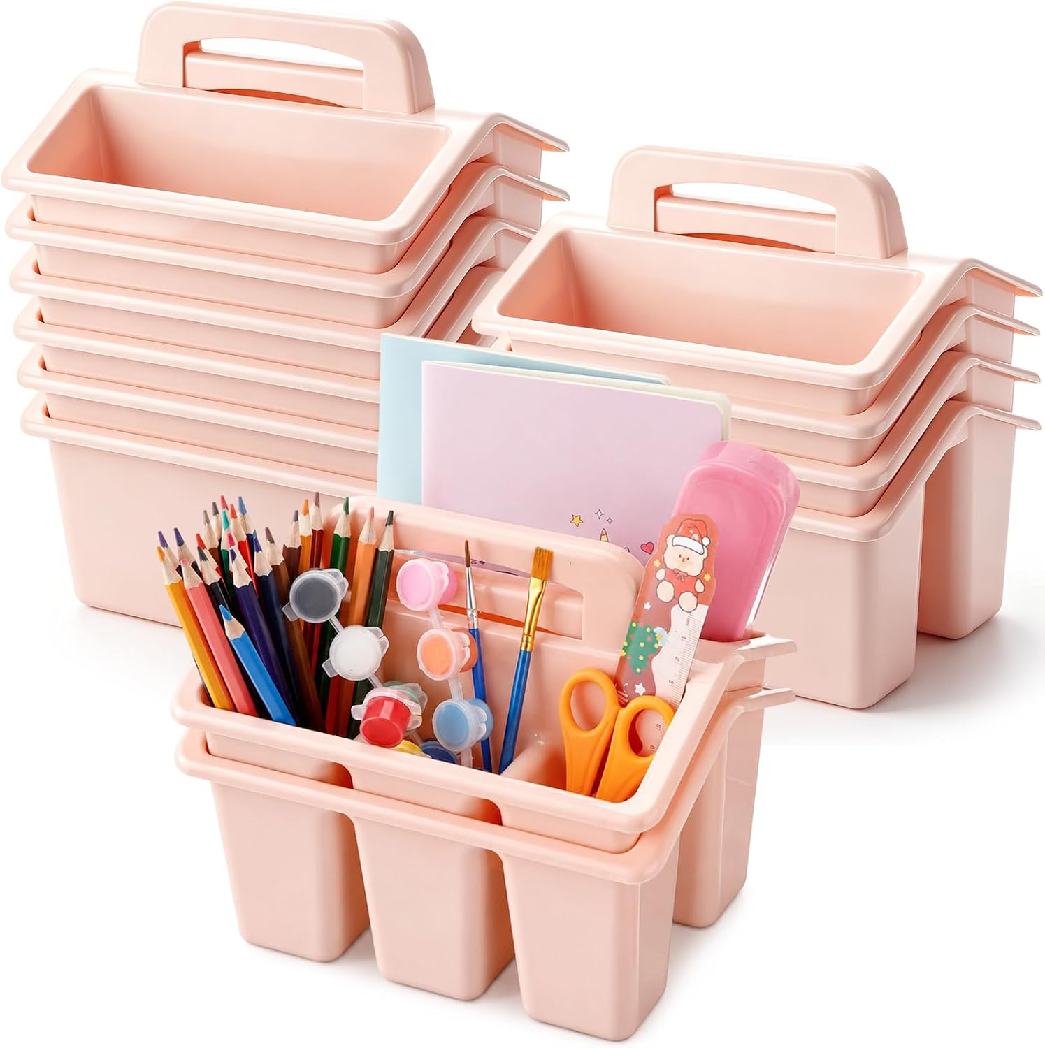 WILLBOND 12 Pcs Classroom Storage Caddies Stackable Utility Caddy, Green