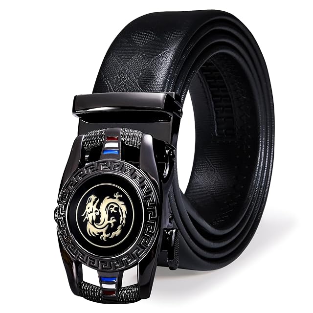 Barry Wang Designer Mens Belts Leather Ratchet 1 3 8 Adjustable Sliding Buckle Dress Belt Automatic Strap Golf