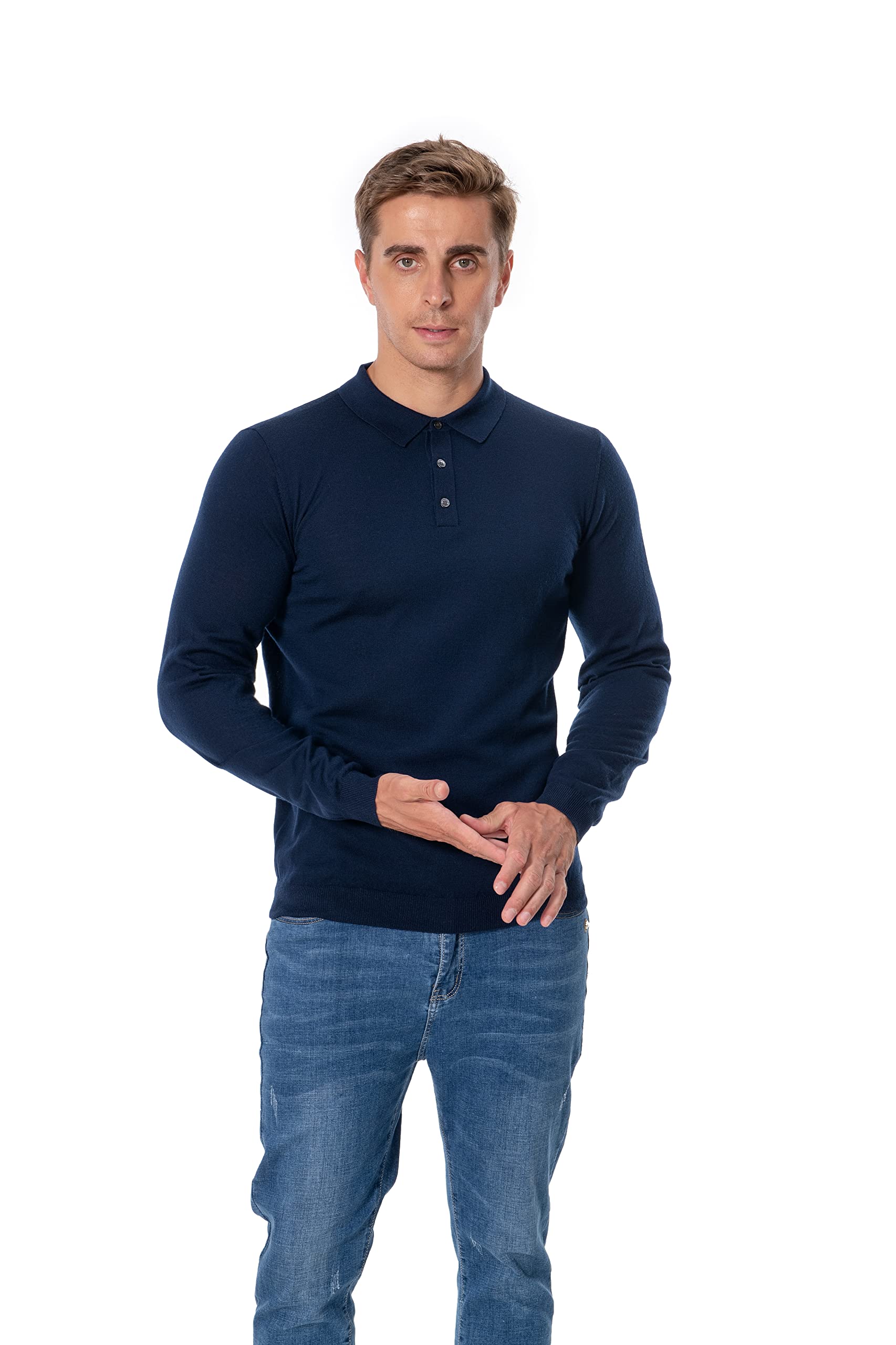 Polo a Maniche Lunghe da Uomo 100% Lana Merino Extrafine,